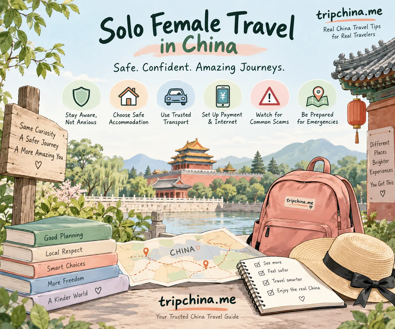 Solo female travel in China safety guide with hotel, transport, payment, scam and emergency tips