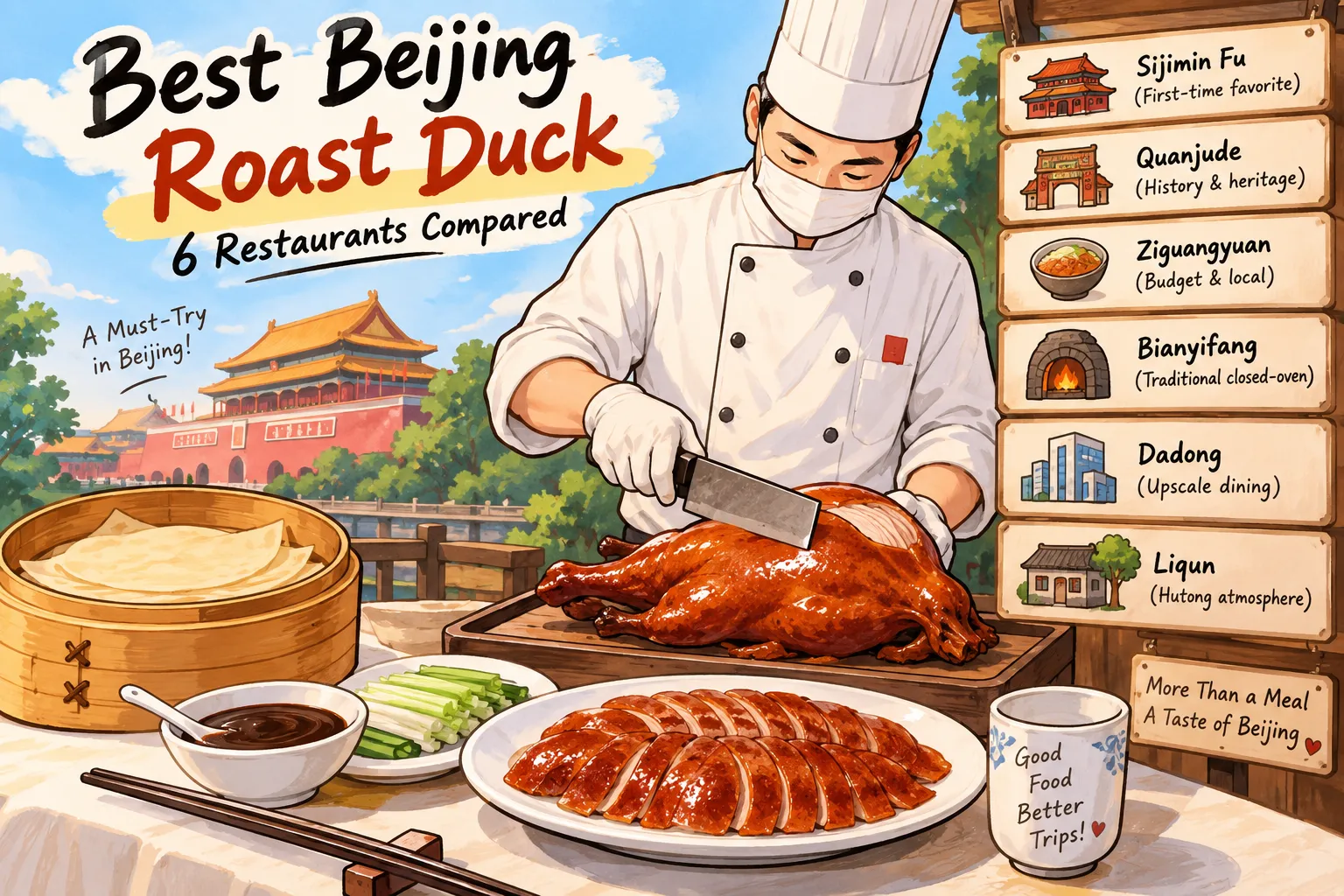 Best Beijing roast duck restaurants comparison with Peking duck being carved