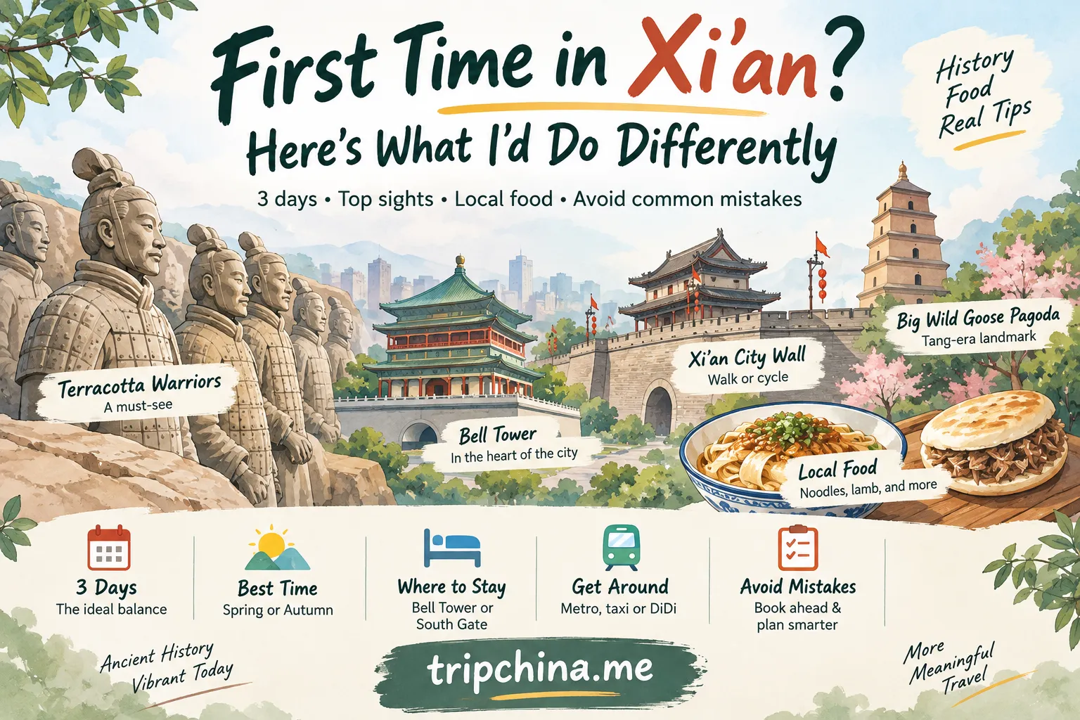 First-time Xi’an travel guide with Terracotta Warriors, Xi’an City Wall, Big Wild Goose Pagoda, local food and 3-day travel tips