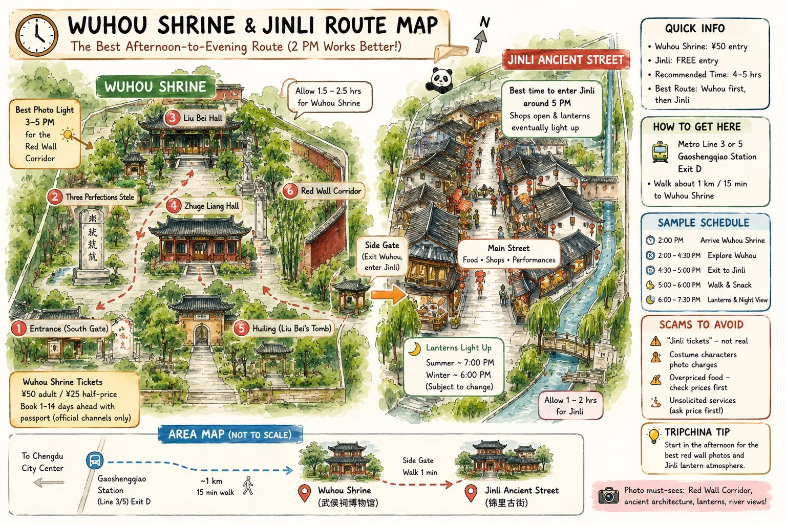 Wuhou Shrine Jinli Route Map Best Afternoon to Evening Route
