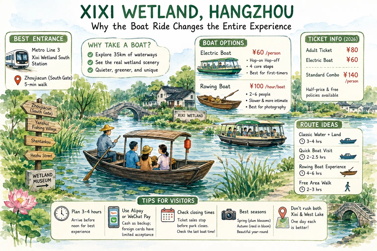 Xixi Wetland Hangzhou Boat Ticket Route Guide