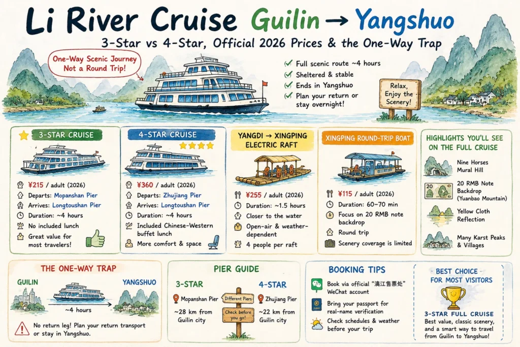 Li River Cruise from Guilin to Yangshuo 3 Star vs 4 Star