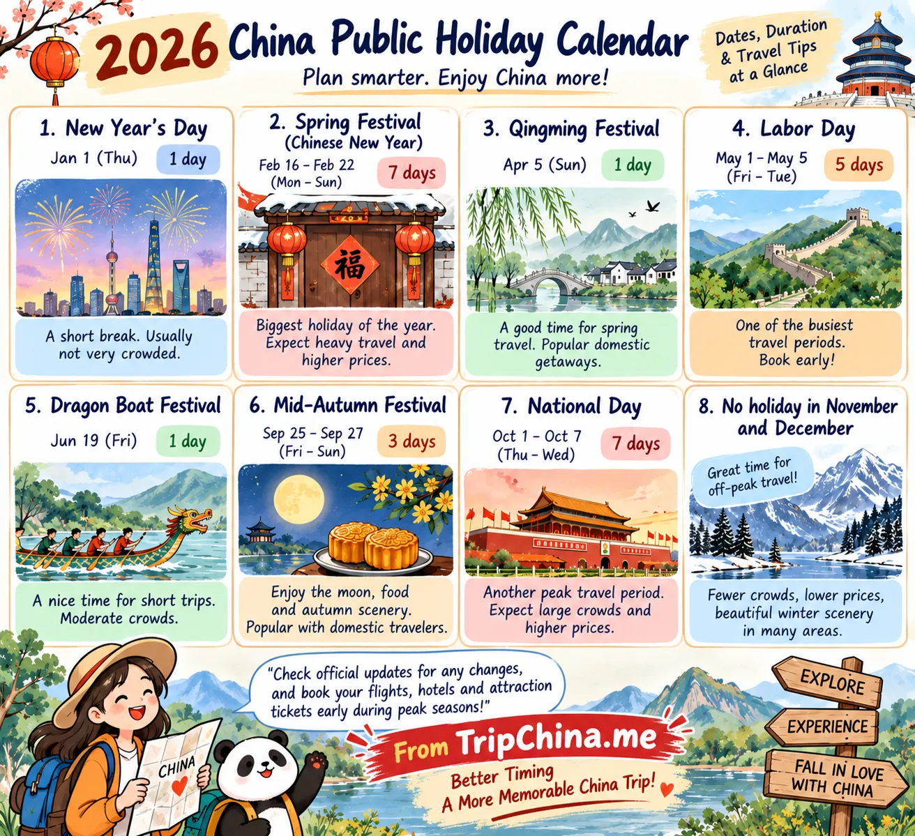 2026 China public holiday calendar with official holiday dates and travel tips